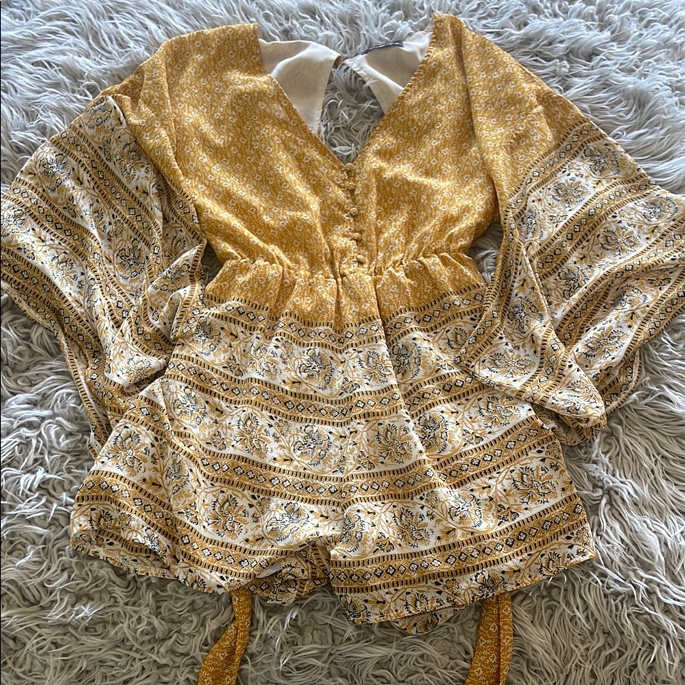 Bohemian Yellow and White Romper